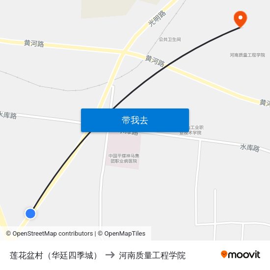 莲花盆村（华廷四季城） to 河南质量工程学院 map