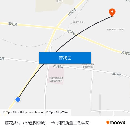 莲花盆村（华廷四季城） to 河南质量工程学院 map