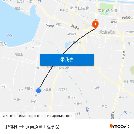邢铺村 to 河南质量工程学院 map