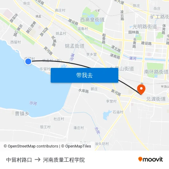 中留村路口 to 河南质量工程学院 map