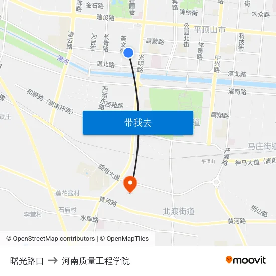 曙光路口 to 河南质量工程学院 map