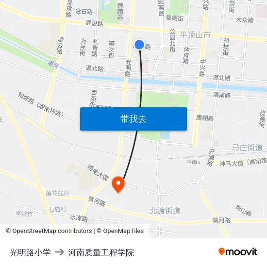 光明路小学 to 河南质量工程学院 map