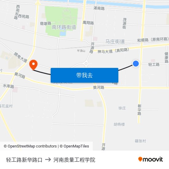 轻工路新华路口 to 河南质量工程学院 map