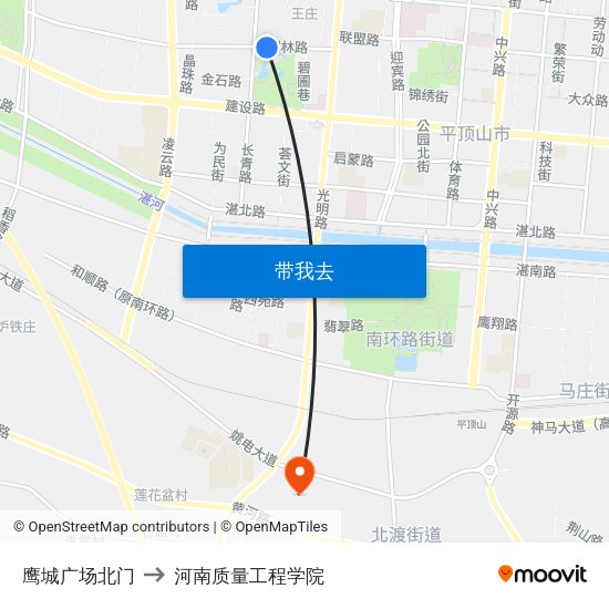 鹰城广场北门 to 河南质量工程学院 map