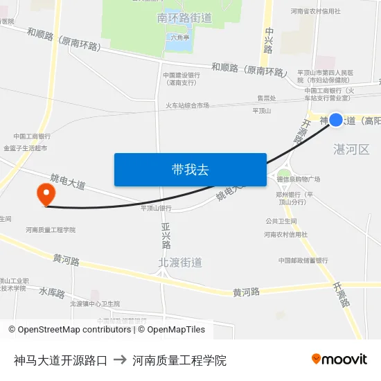神马大道开源路口 to 河南质量工程学院 map