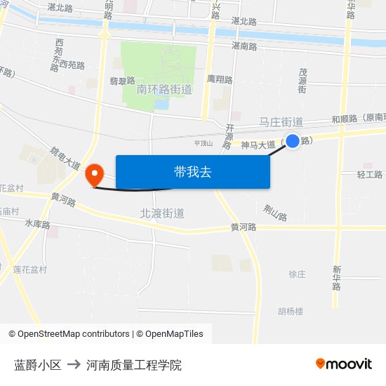 蓝爵小区 to 河南质量工程学院 map