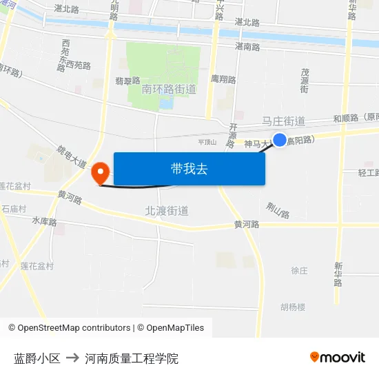 蓝爵小区 to 河南质量工程学院 map