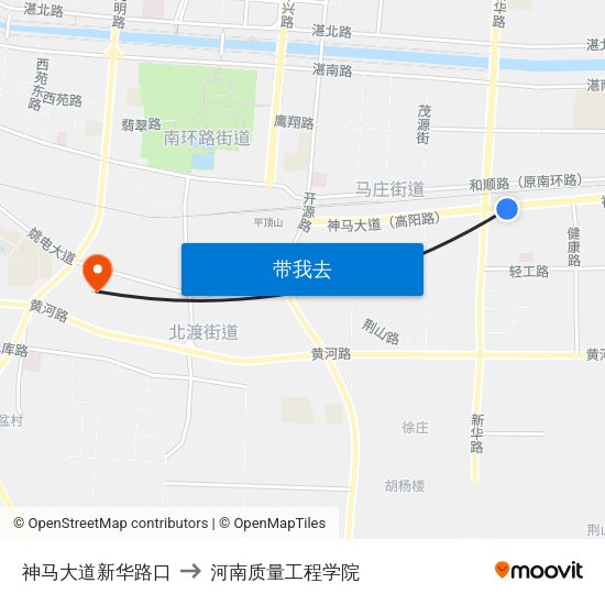 神马大道新华路口 to 河南质量工程学院 map