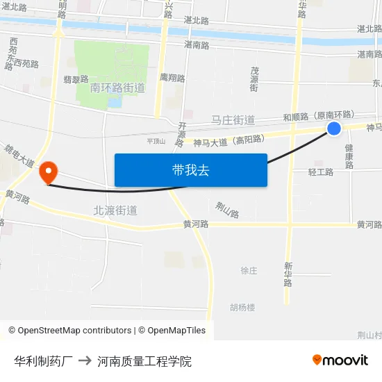 华利制药厂 to 河南质量工程学院 map