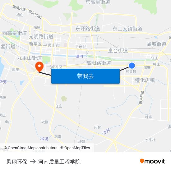 凤翔环保 to 河南质量工程学院 map