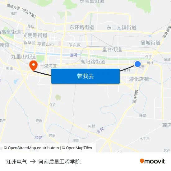 江州电气 to 河南质量工程学院 map