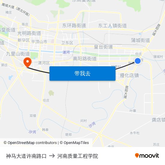 神马大道许南路口 to 河南质量工程学院 map
