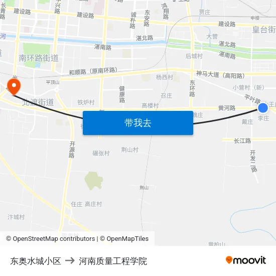 东奥水城小区 to 河南质量工程学院 map