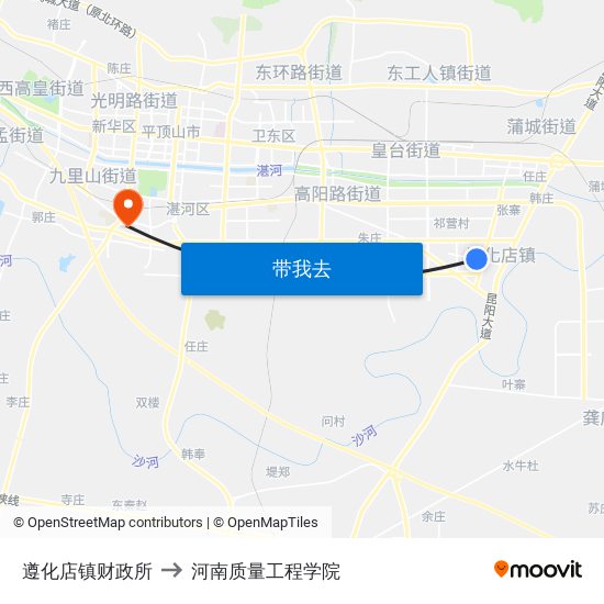 遵化店镇财政所 to 河南质量工程学院 map