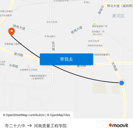 市二十八中 to 河南质量工程学院 map