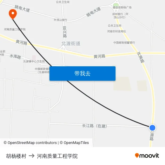 胡杨楼村 to 河南质量工程学院 map
