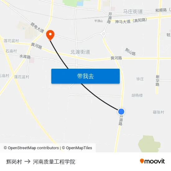 辉岗村 to 河南质量工程学院 map