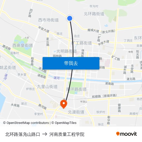 北环路落凫山路口 to 河南质量工程学院 map