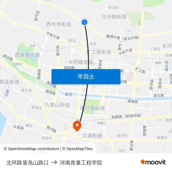 北环路落凫山路口 to 河南质量工程学院 map