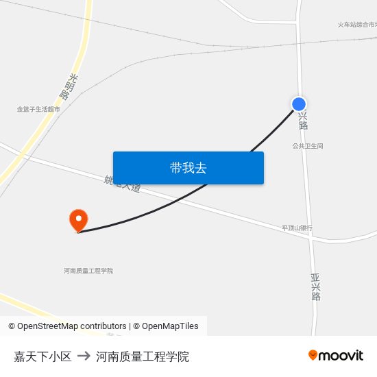 嘉天下小区 to 河南质量工程学院 map