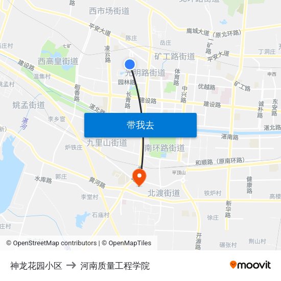 神龙花园小区 to 河南质量工程学院 map