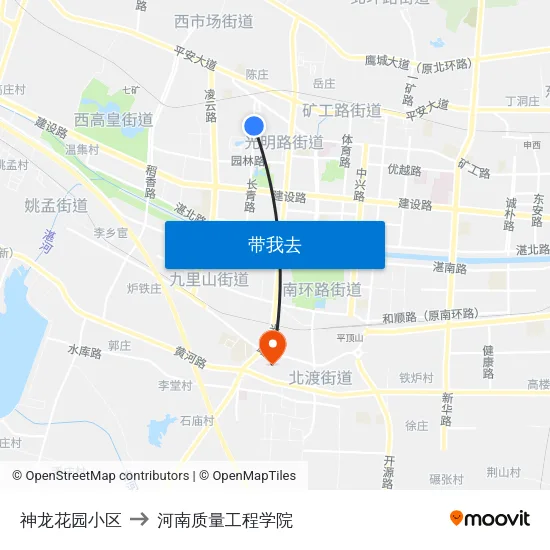 神龙花园小区 to 河南质量工程学院 map