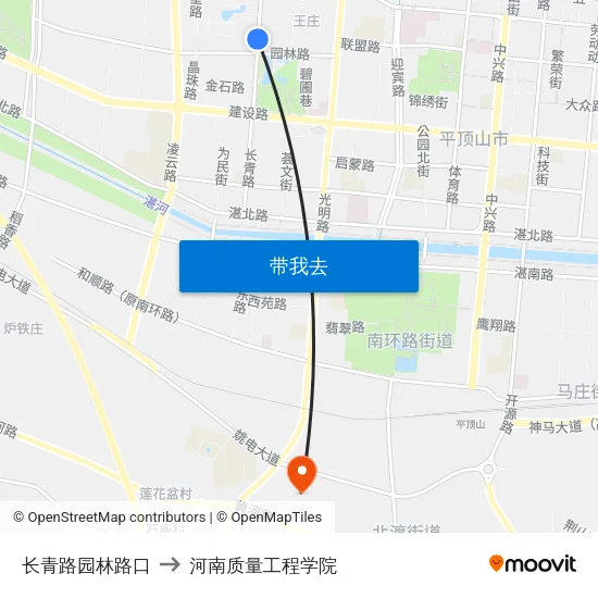 长青路园林路口 to 河南质量工程学院 map