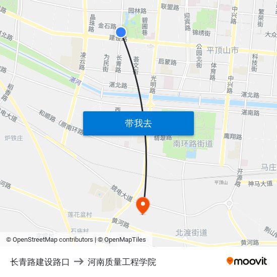 长青路建设路口 to 河南质量工程学院 map