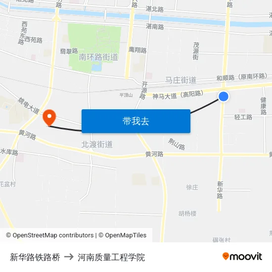 新华路铁路桥 to 河南质量工程学院 map