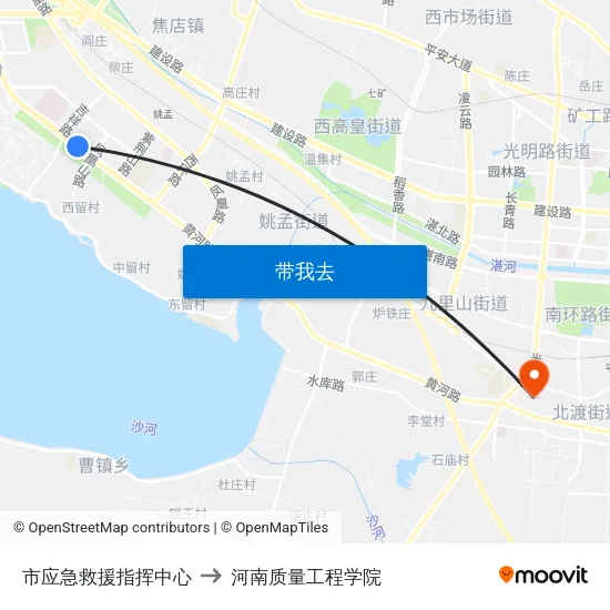 市应急救援指挥中心 to 河南质量工程学院 map
