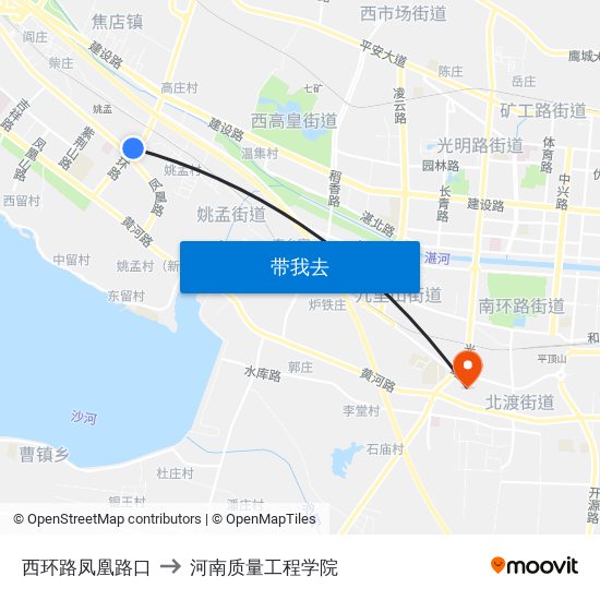 西环路凤凰路口 to 河南质量工程学院 map