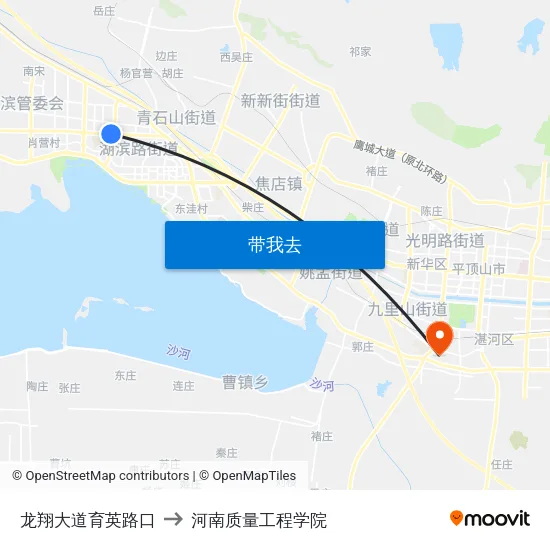 龙翔大道育英路口 to 河南质量工程学院 map