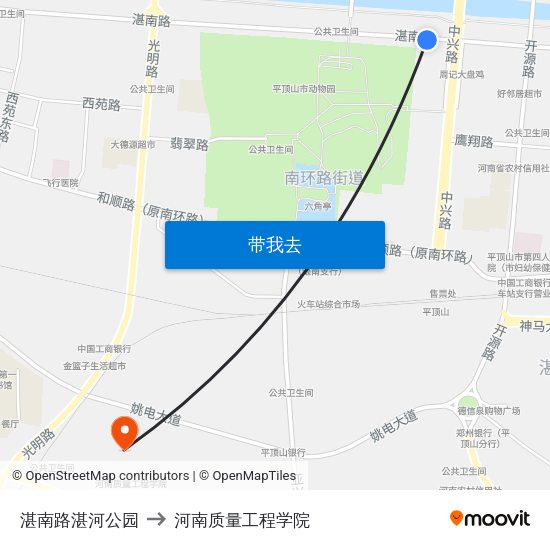 湛南路湛河公园 to 河南质量工程学院 map