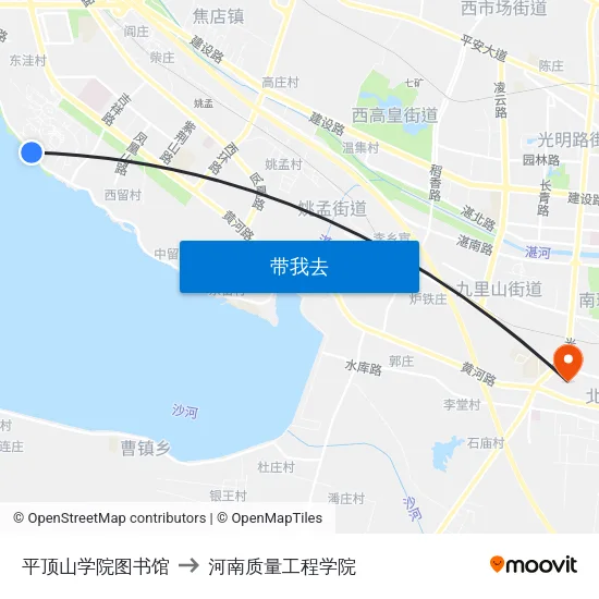 平顶山学院图书馆 to 河南质量工程学院 map