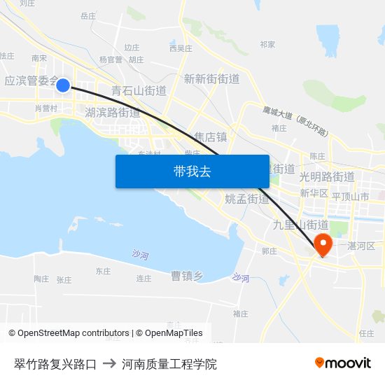 翠竹路复兴路口 to 河南质量工程学院 map