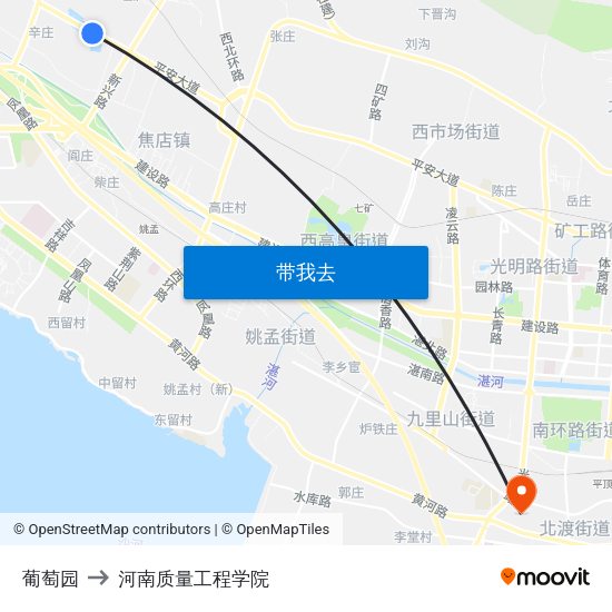 葡萄园 to 河南质量工程学院 map