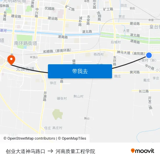 创业大道神马路口 to 河南质量工程学院 map