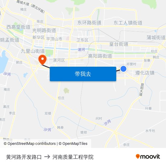 黄河路开发路口 to 河南质量工程学院 map