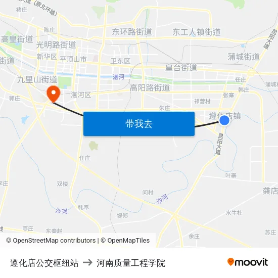 遵化店公交枢纽站 to 河南质量工程学院 map