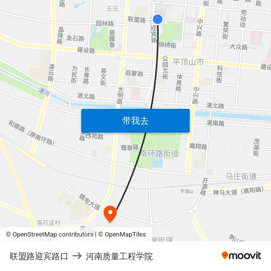 联盟路迎宾路口 to 河南质量工程学院 map