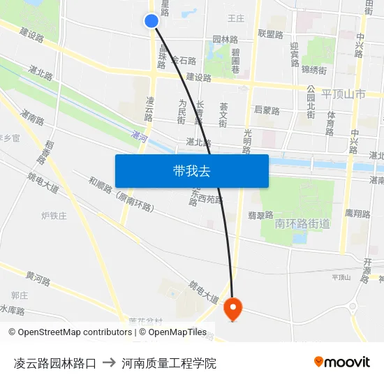 凌云路园林路口 to 河南质量工程学院 map