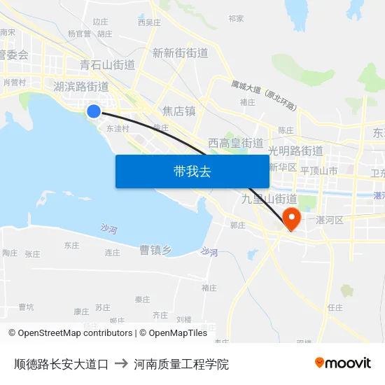 顺德路长安大道口 to 河南质量工程学院 map