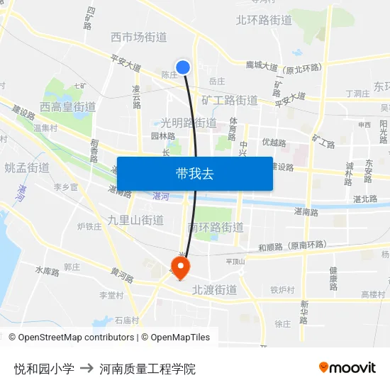 悦和园小学 to 河南质量工程学院 map