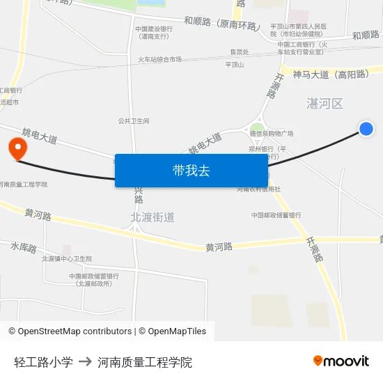 轻工路小学 to 河南质量工程学院 map