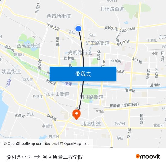 悦和园小学 to 河南质量工程学院 map