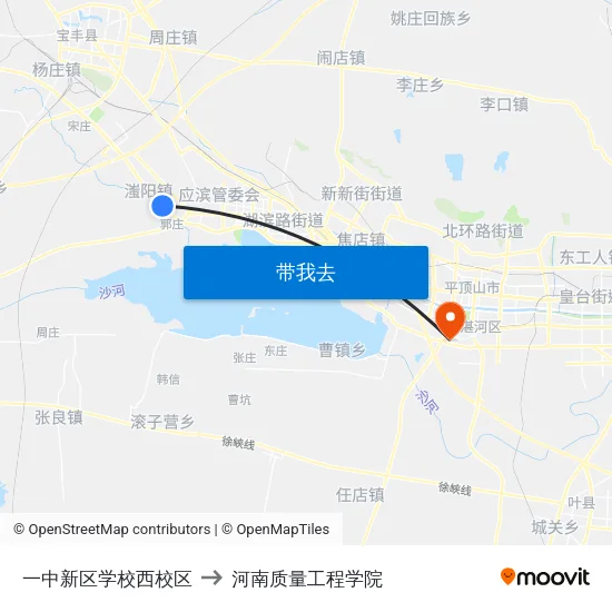 一中新区学校西校区 to 河南质量工程学院 map