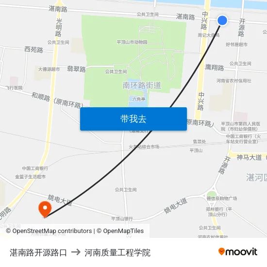 湛南路开源路口 to 河南质量工程学院 map