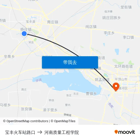 宝丰火车站路口 to 河南质量工程学院 map
