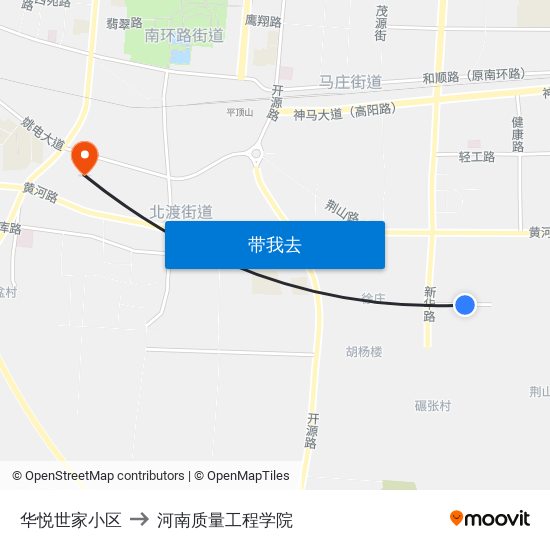 华悦世家小区 to 河南质量工程学院 map