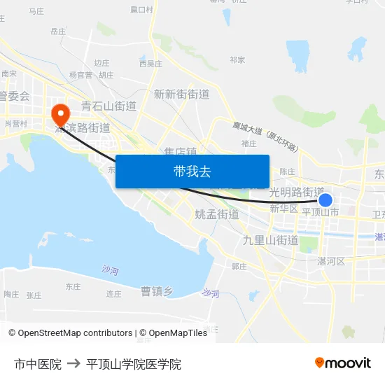 市中医院 to 平顶山学院医学院 map
